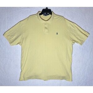 Vintage Polo Ralph Lauren Men's Yellow Cotton Polo Shirt XXL Short Sleeve Logo